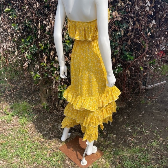 💋Yidarton Strapless Split Bottom Ruffle Top Midi Dress Size Small - Picture 8 of 9